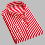 Chemise rayée homme à col boutonné, manches longues, rouge