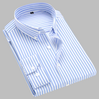 Chemise rayée homme à col boutonné, manches longues, bleu clair
