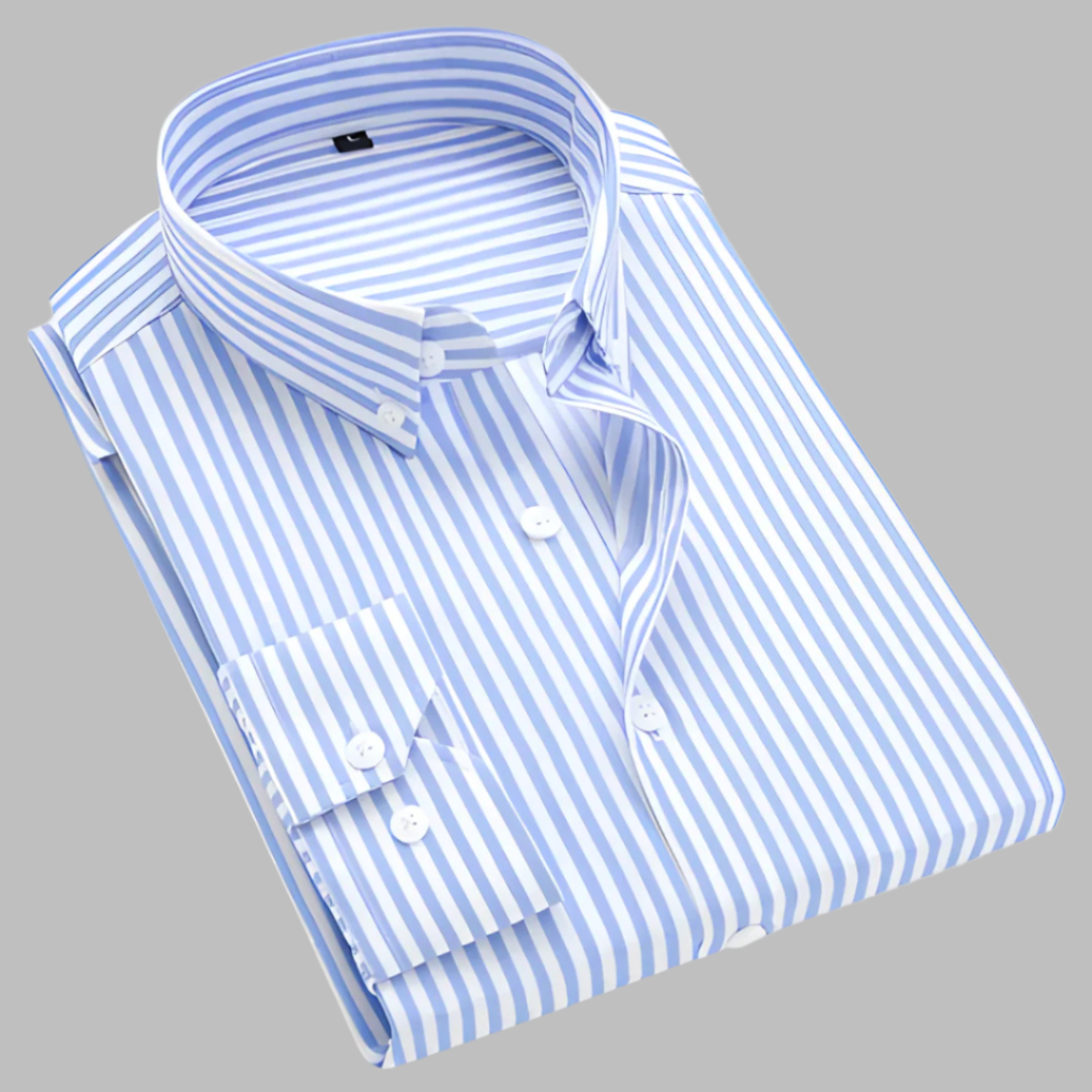 Chemise rayée homme à col boutonné, manches longues, bleu clair