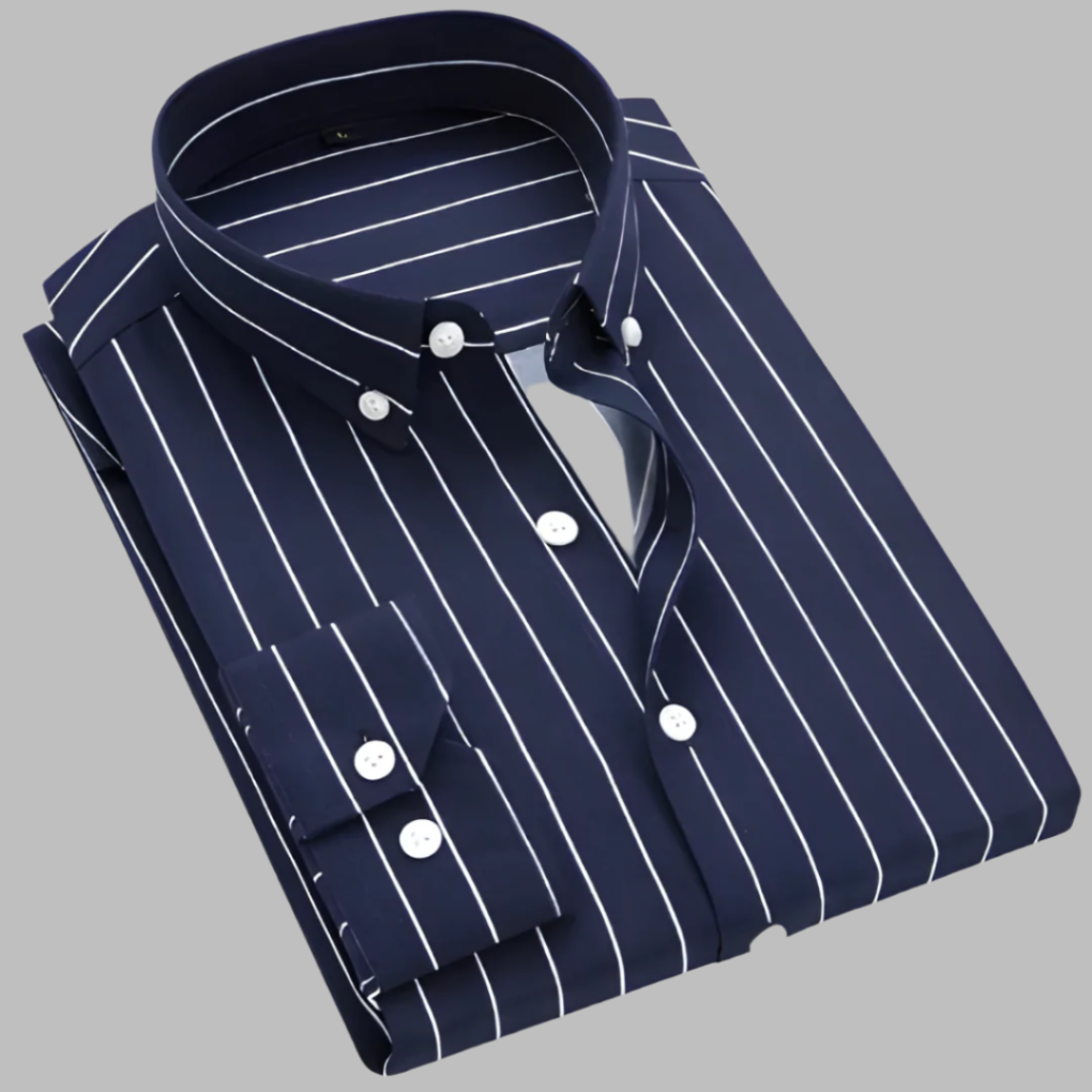Chemise rayée homme à col boutonné, manches longues, noir