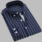 Chemise rayée homme à col boutonné, manches longues, noir