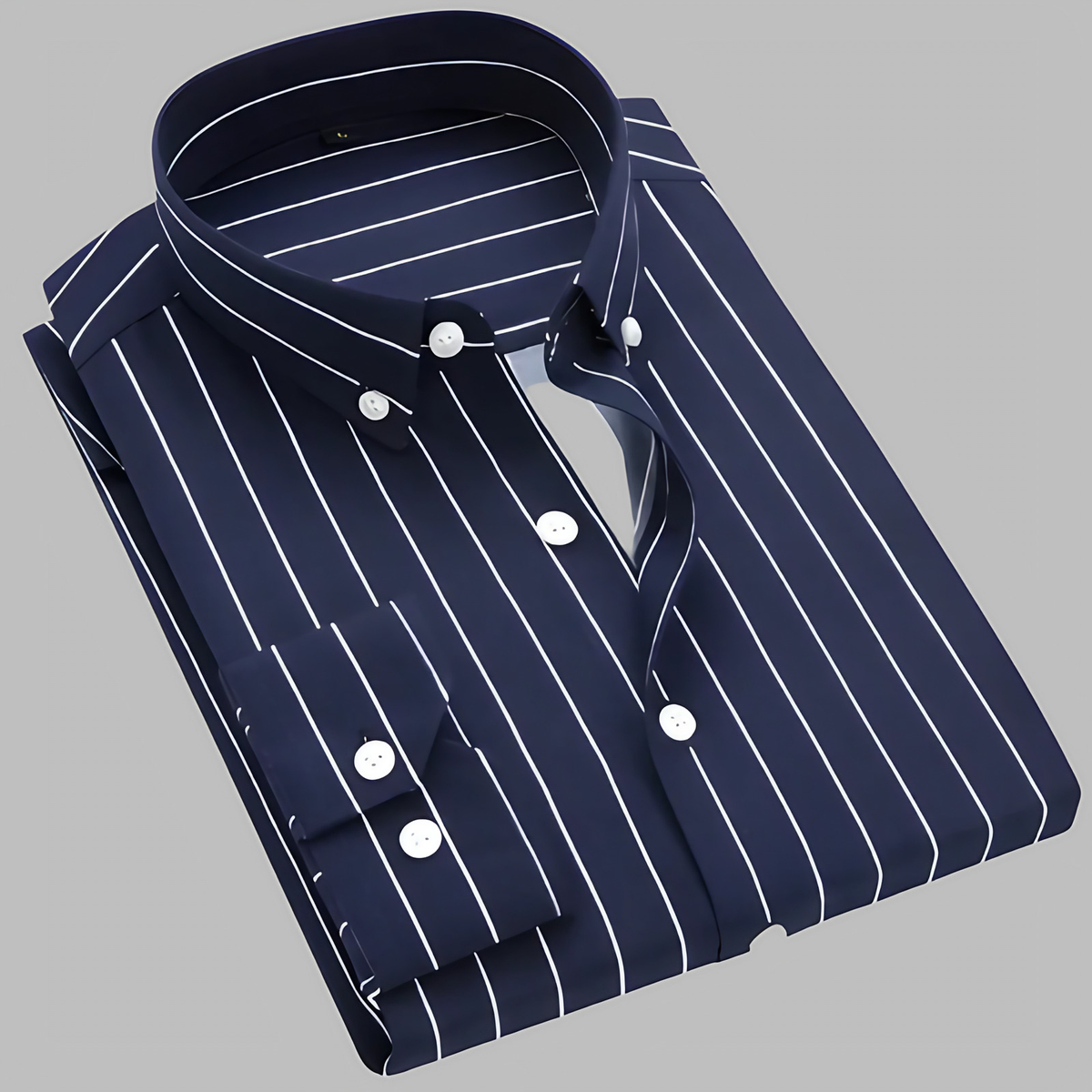 Chemise rayée homme à col boutonné, manches longues, noir