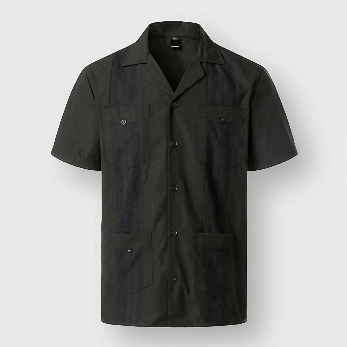Chemise brodée homme à quatre poches, dix coloris, du S au XL, noir