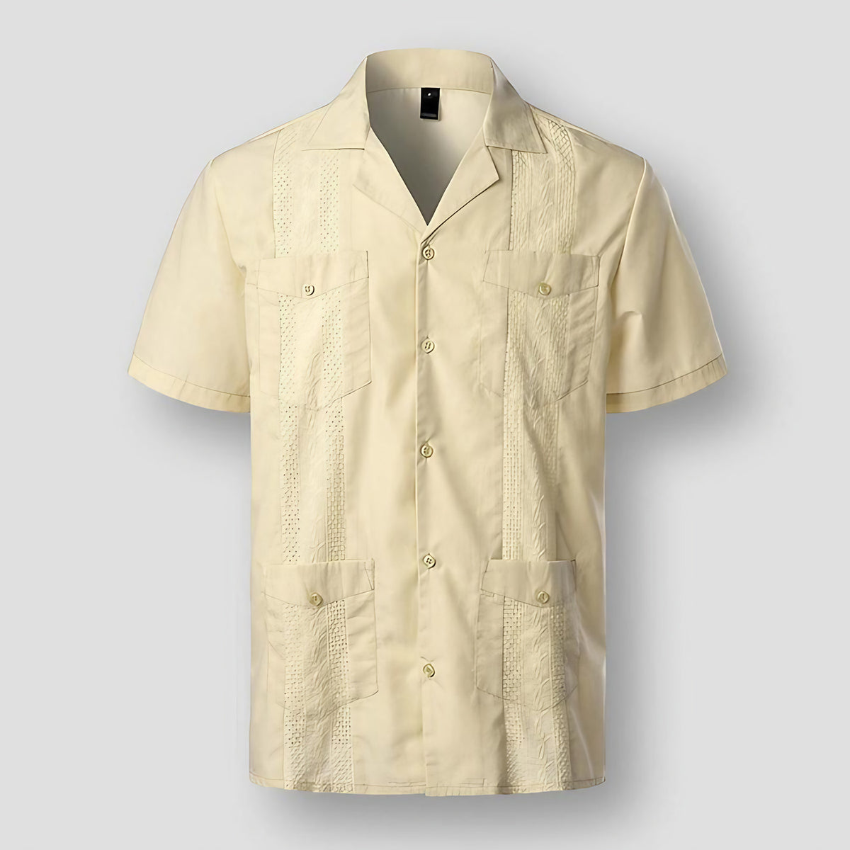 Chemise brodée homme à quatre poches, dix coloris, du S au XL, beige