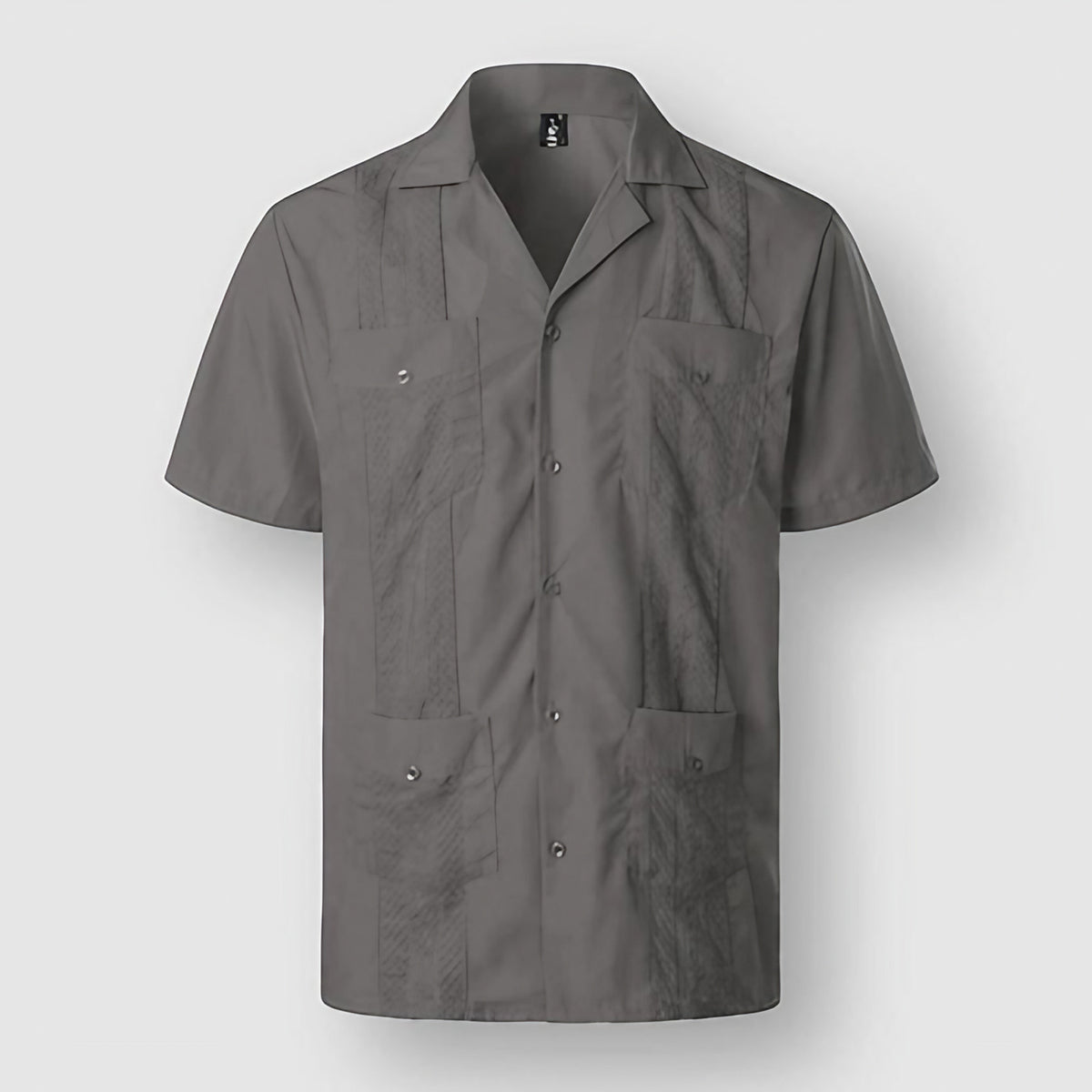 Chemise brodée homme à quatre poches, dix coloris, du S au XL, gris foncé