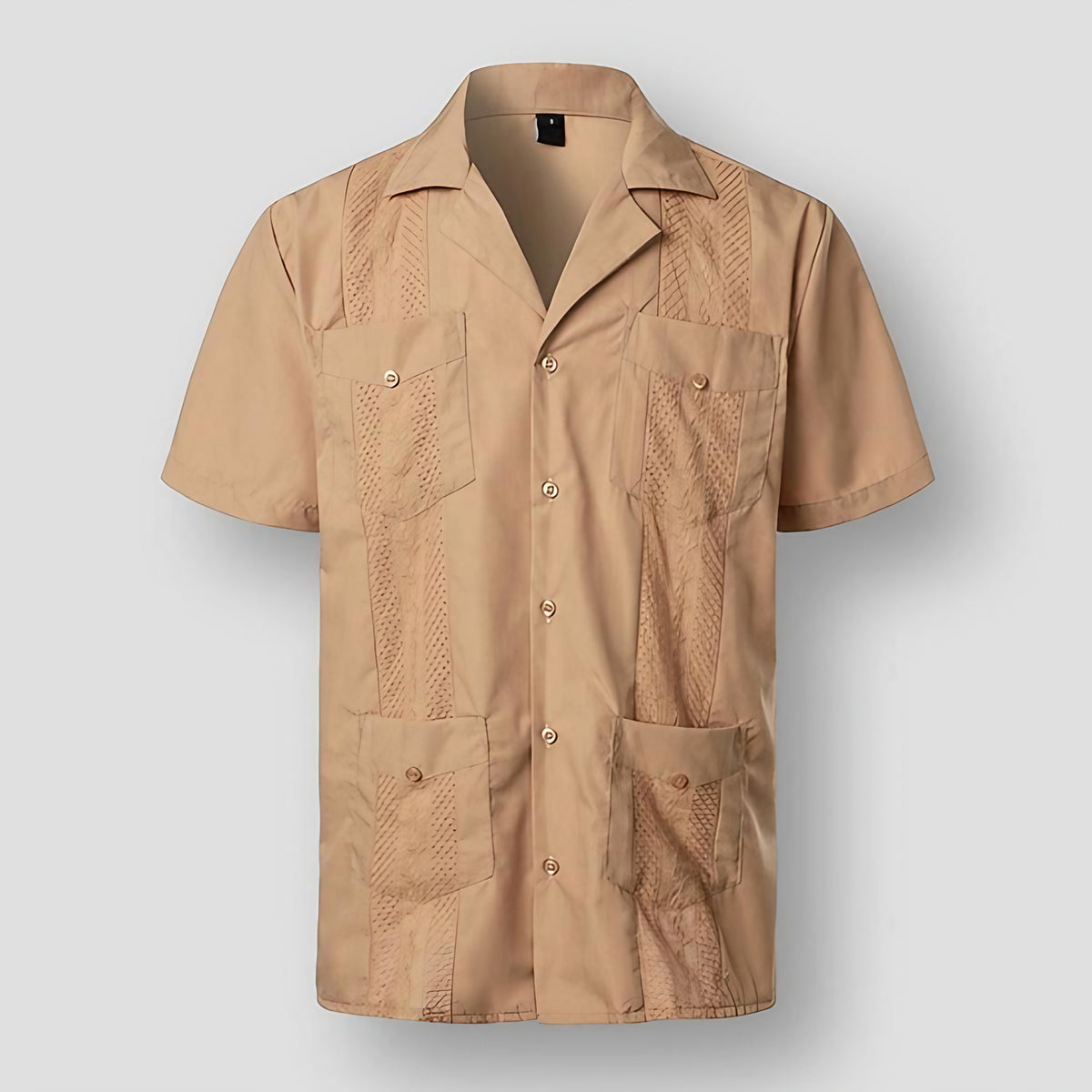 Chemise brodée homme à quatre poches, dix coloris, du S au XL, marron