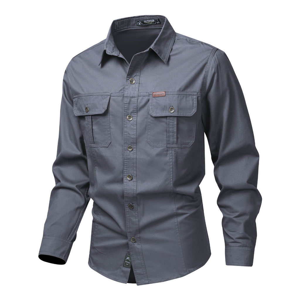 Chemise cargo homme manches longues, poches poitrine, M au 6XL, gris