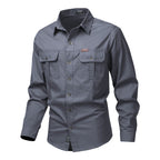 Chemise cargo homme manches longues, poches poitrine, M au 6XL, gris
