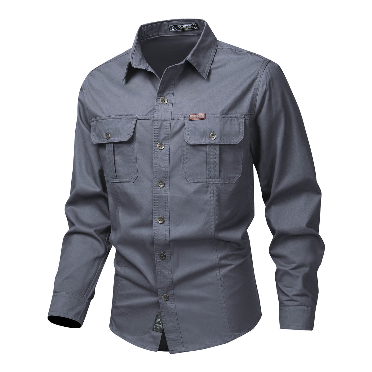 Chemise cargo homme manches longues, poches poitrine, M au 6XL, gris