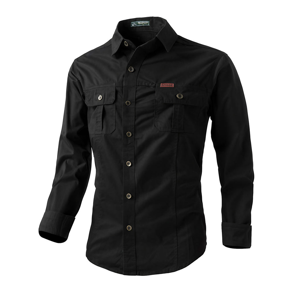 Chemise cargo homme manches longues, poches poitrine, M au 6XL, noir