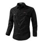 Chemise cargo homme manches longues, poches poitrine, M au 6XL, noir