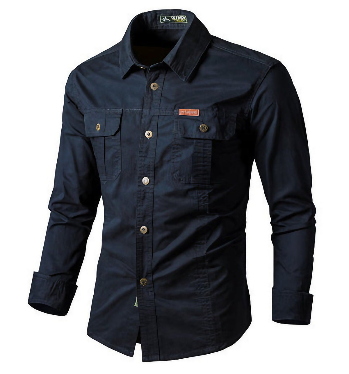Chemise cargo homme manches longues, poches poitrine, M au 6XL, bleu foncé