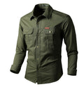 Chemise cargo homme manches longues, poches poitrine, M au 6XL, vert armée