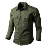 Chemise cargo homme manches longues, poches poitrine, M au 6XL, vert armée