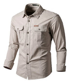 Chemise cargo homme manches longues, poches poitrine, M au 6XL, beige