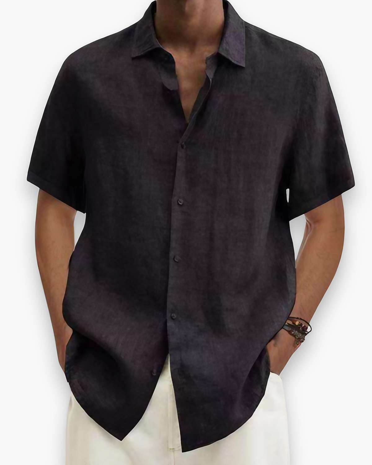 Chemise homme manches courtes, coupe ajustée, du S au 5XL, noir