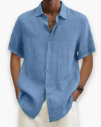Chemise homme manches courtes, coupe ajustée, du S au 5XL, bleu clair