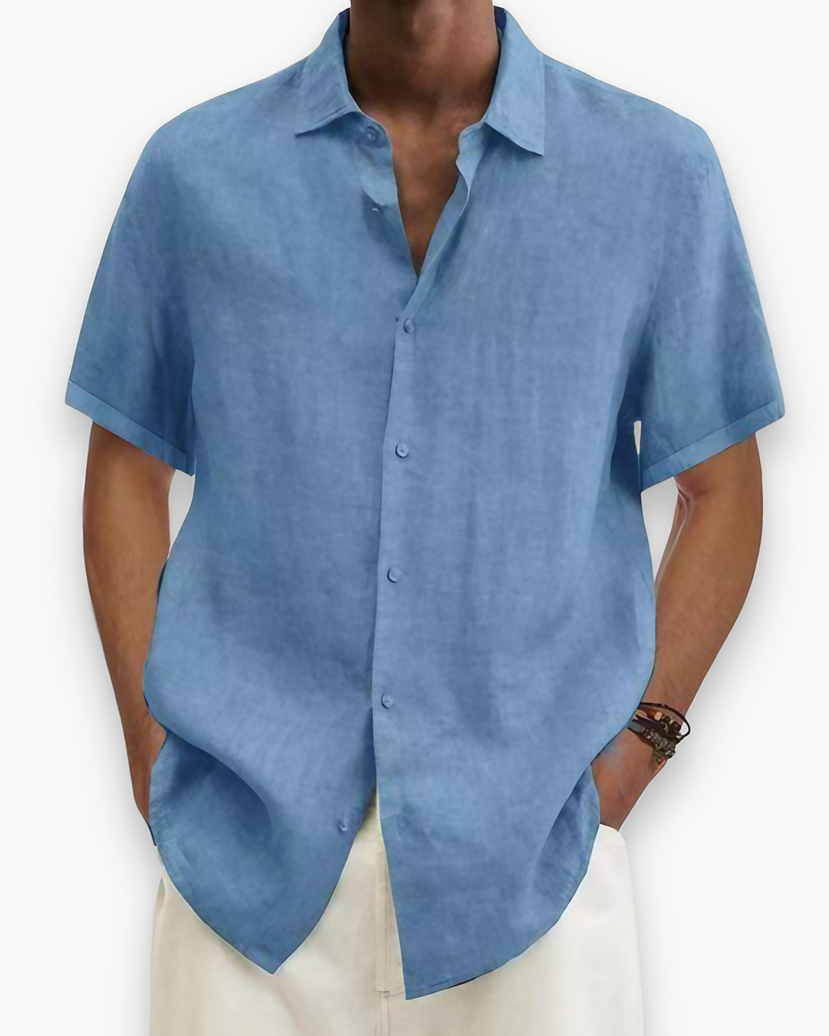 Chemise homme manches courtes, coupe ajustée, du S au 5XL, bleu clair