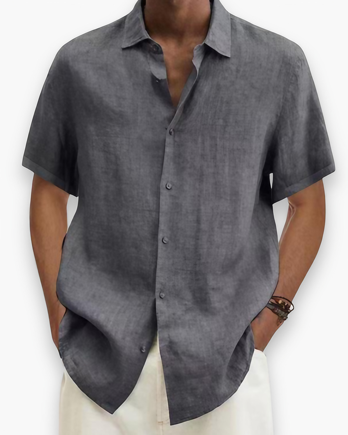 Chemise homme manches courtes, coupe ajustée, du S au 5XL, gris