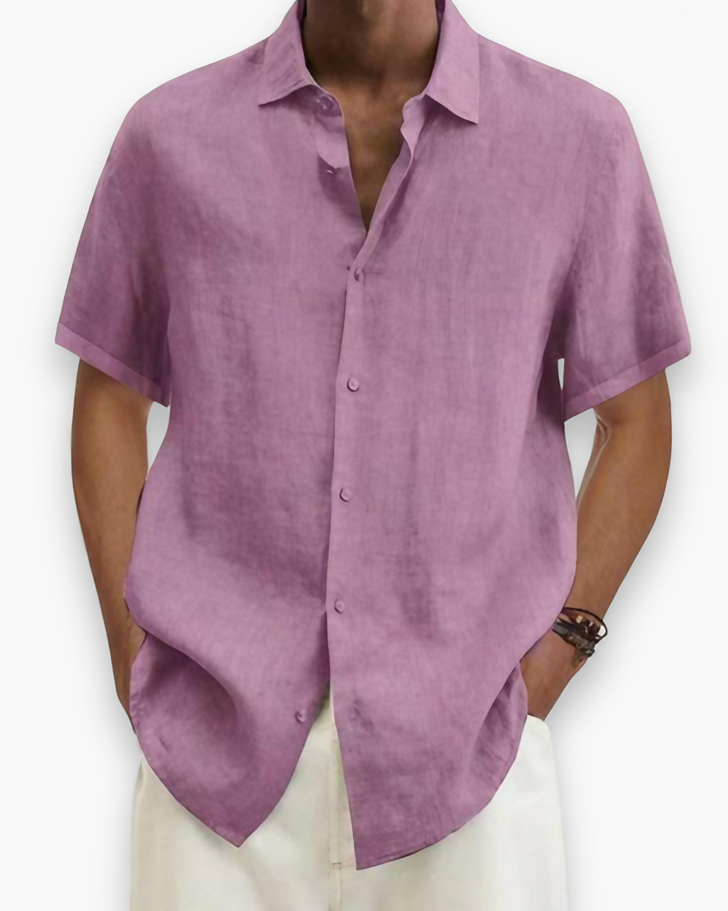 Chemise homme manches courtes, coupe ajustée, du S au 5XL, rose