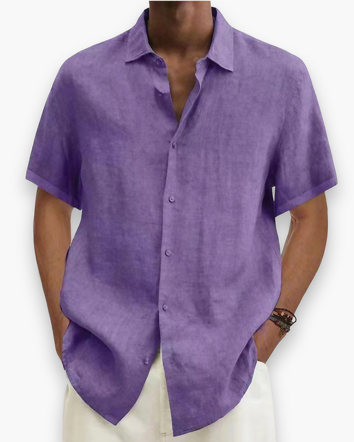 Chemise homme manches courtes, coupe ajustée, du S au 5XL, violet