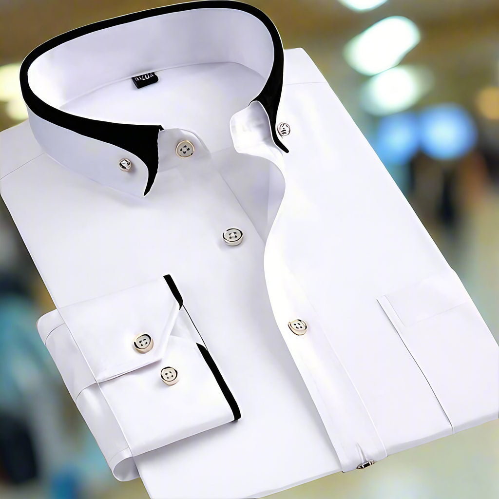 Chemise homme à manches longues, coupe ajustée, sept coloris, blanc