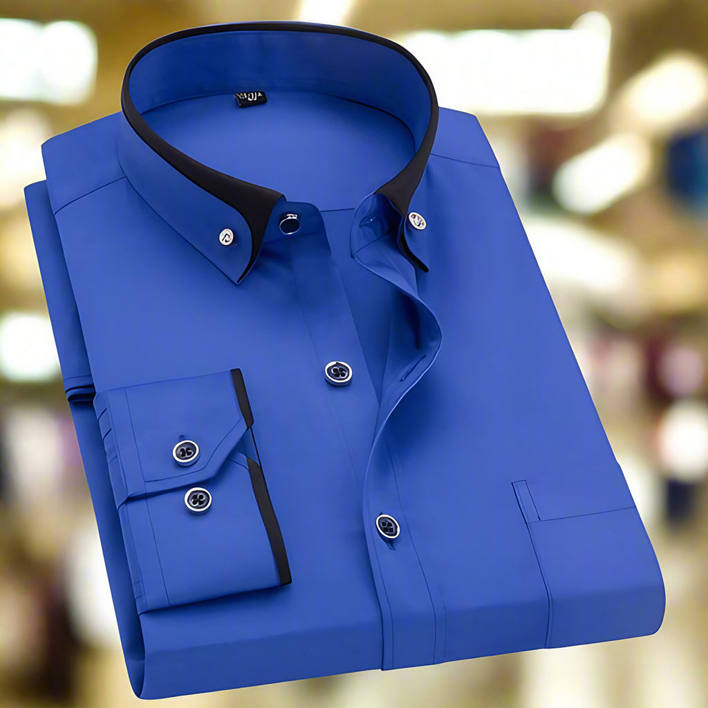 Chemise homme à manches longues, coupe ajustée, sept coloris, bleu