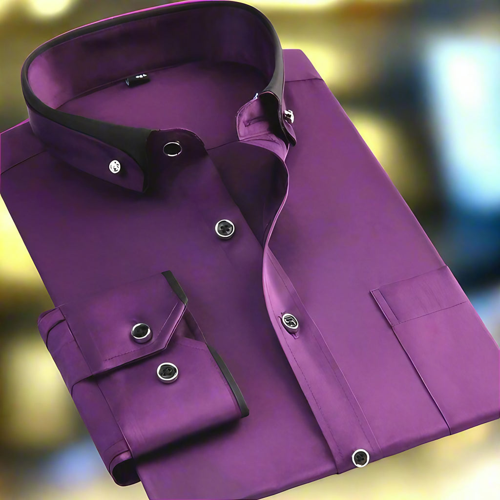 Chemise homme à manches longues, coupe ajustée, sept coloris, lilas