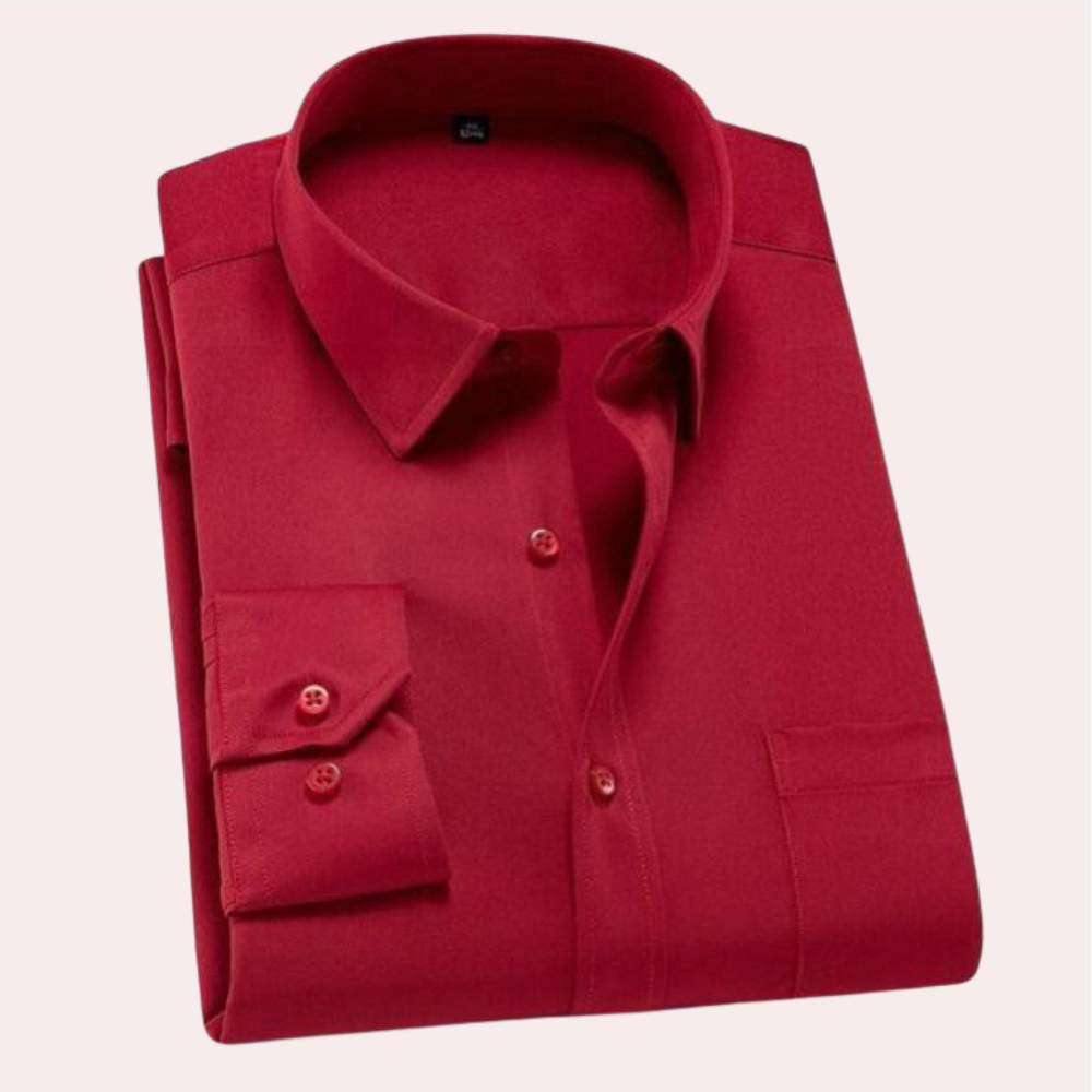 Chemise homme sans repassage, coupe ajustée, six coloris, rouge