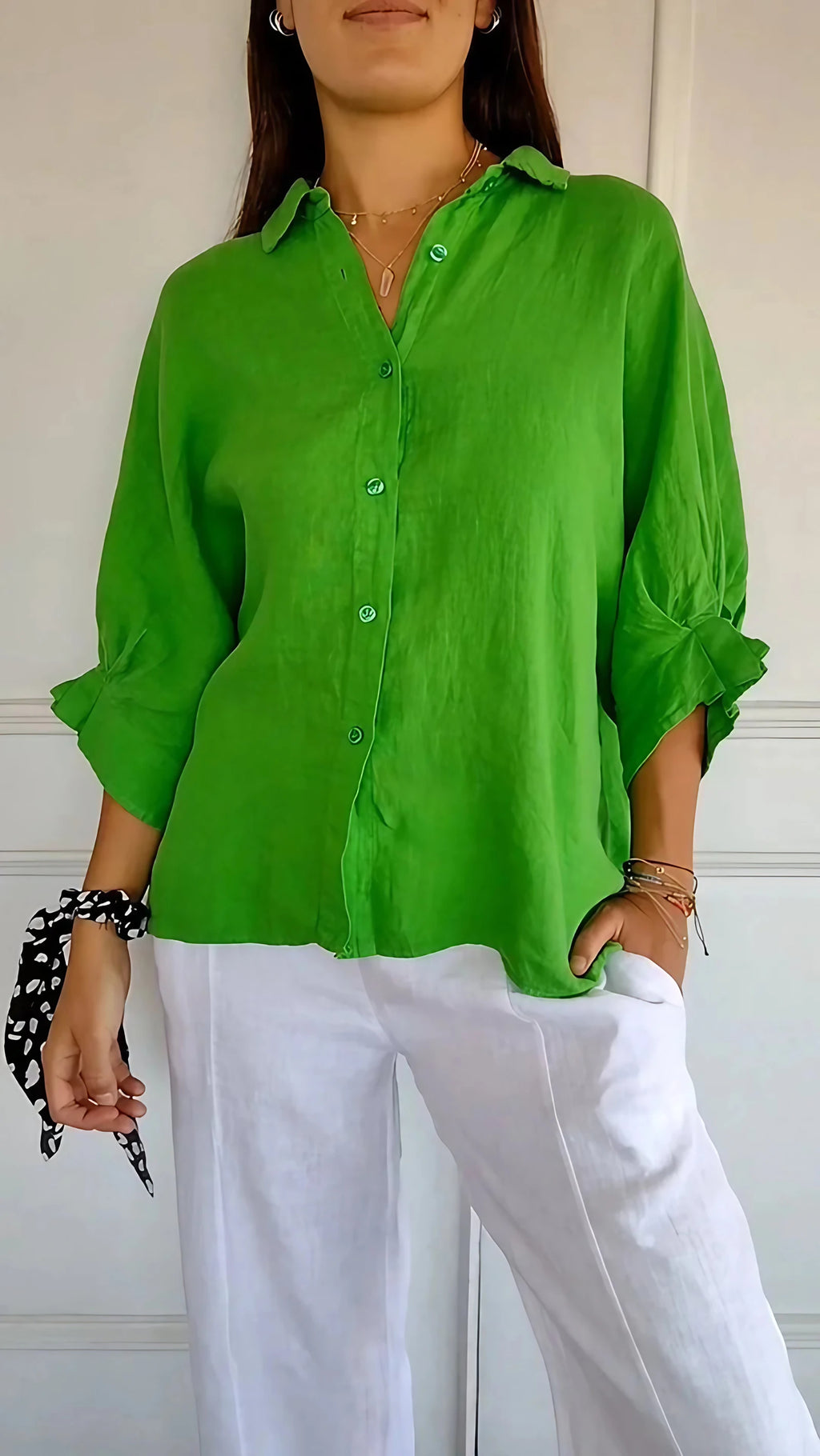 Chemise femme nouée à la taille, huit coloris, du S au 5XL, vert