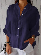 Chemise femme nouée à la taille, huit coloris, du S au 5XL, bleu