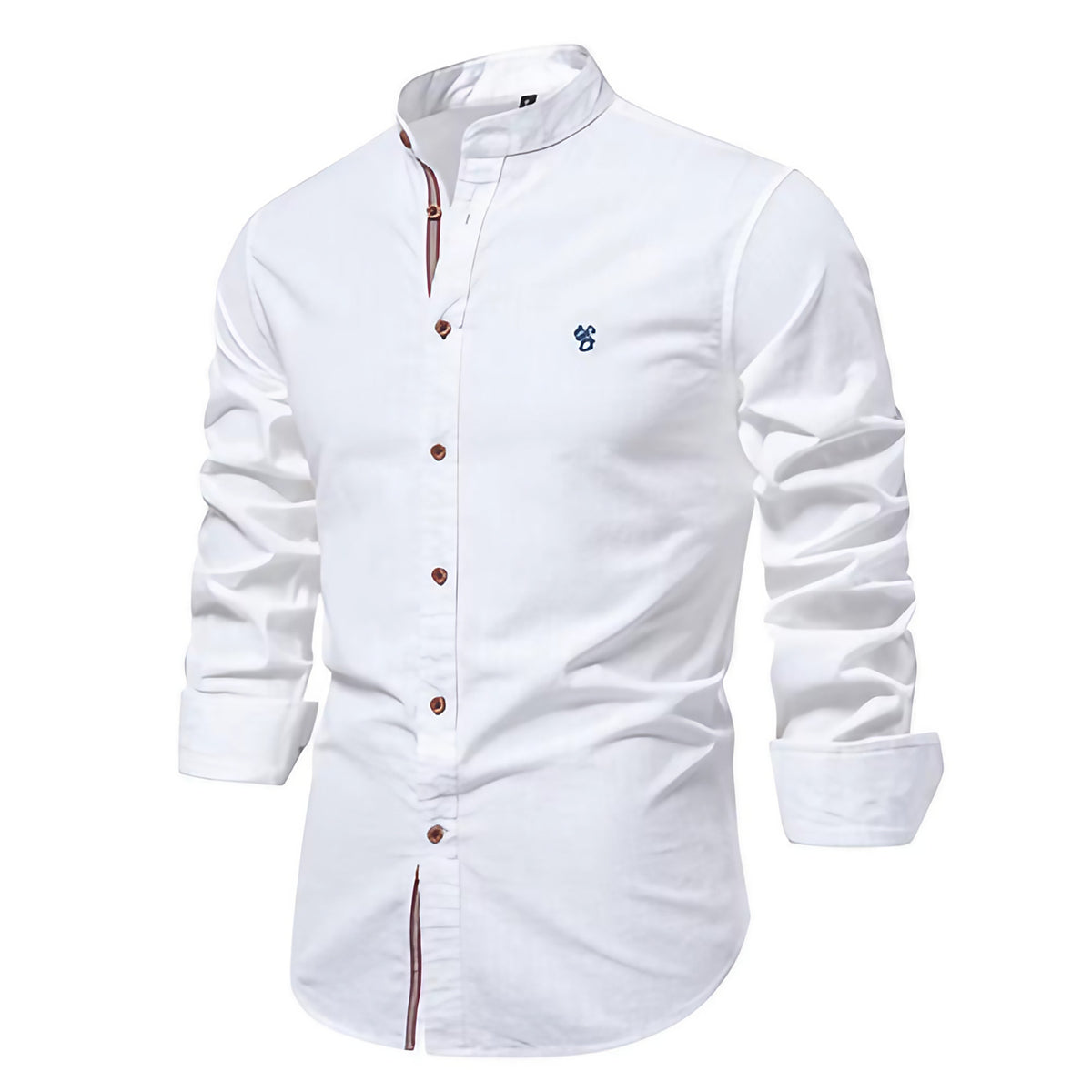 Chemise homme col Mao, coupe ajustée, huit coloris, blanc