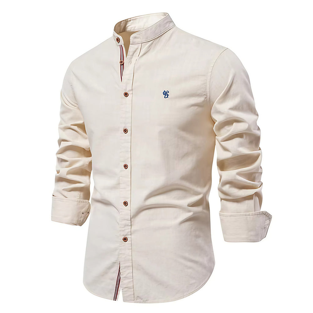 Chemise homme col Mao, coupe ajustée, huit coloris, kaki