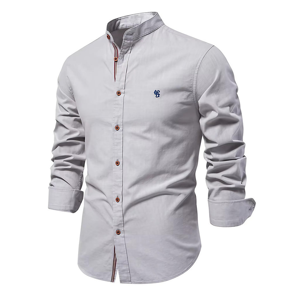 Chemise homme col Mao, coupe ajustée, huit coloris, gris