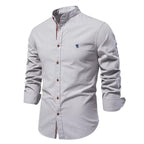 Chemise homme col Mao, coupe ajustée, huit coloris, gris