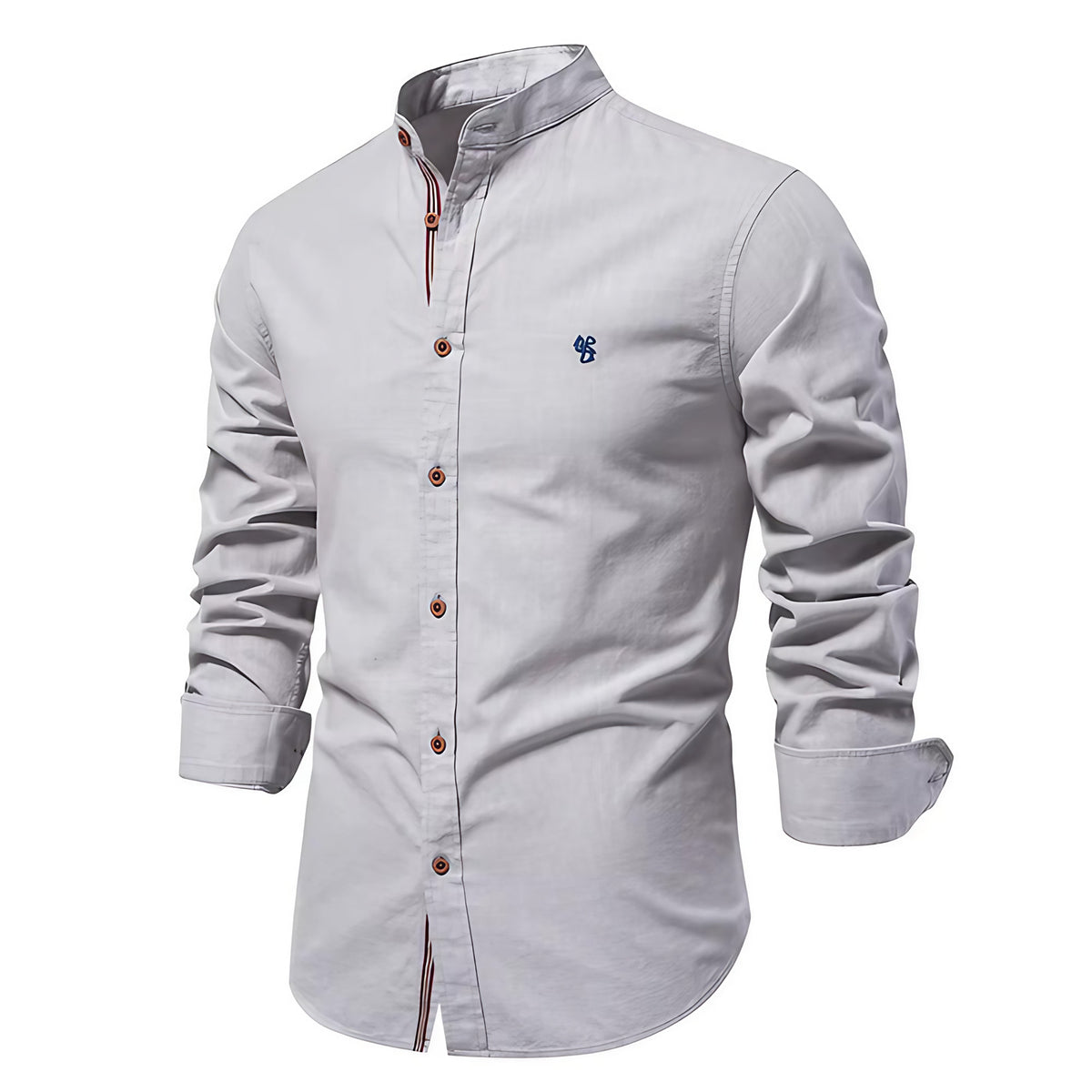 Chemise homme col Mao, coupe ajustée, huit coloris, gris