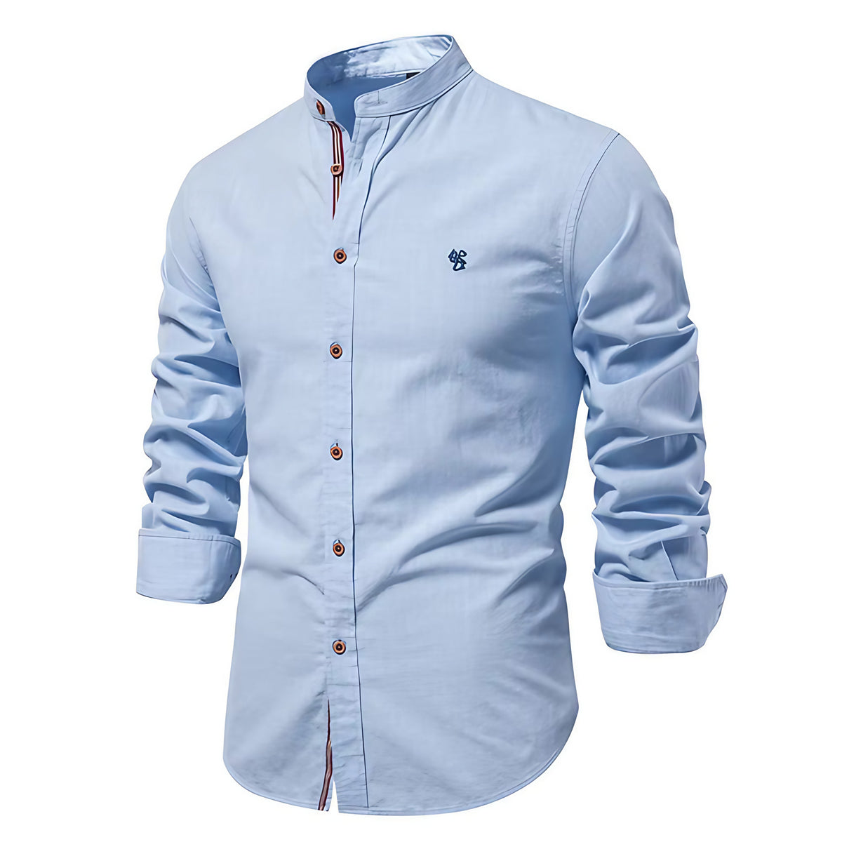 Chemise homme col Mao, coupe ajustée, huit coloris, bleu