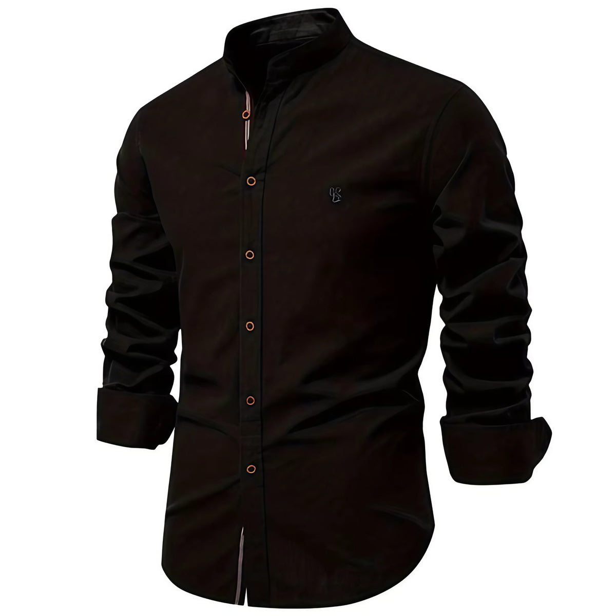 Chemise homme col Mao, coupe ajustée, huit coloris, noir