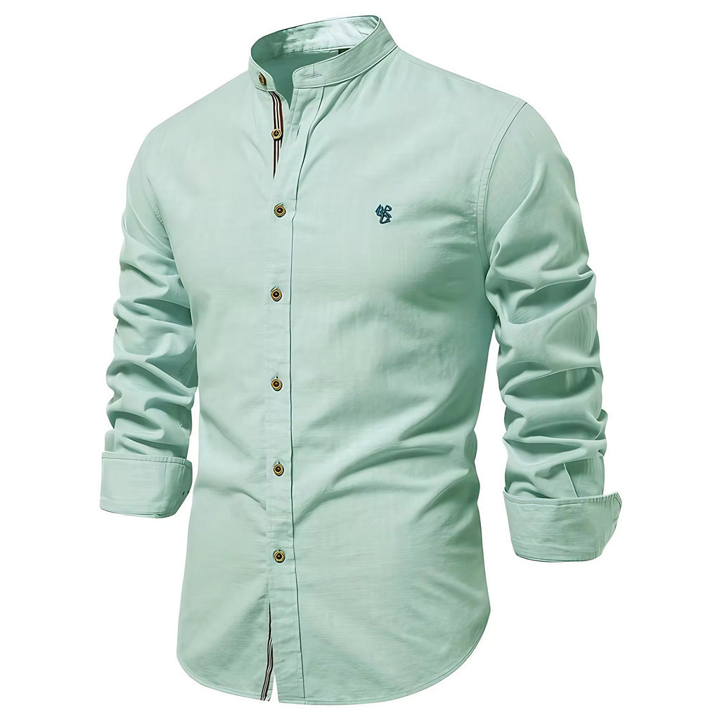 Chemise homme col Mao, coupe ajustée, huit coloris, vert clair