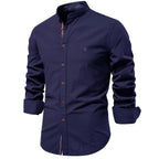 Chemise homme col Mao, coupe ajustée, huit coloris, bleu foncé
