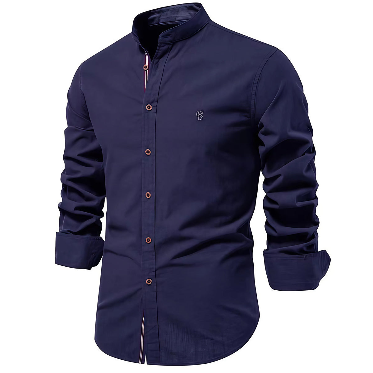 Chemise homme col Mao, coupe ajustée, huit coloris, bleu foncé