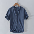 Chemise homme à manches courtes, col ouvert, coupe ample, bleu marine