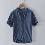 Chemise homme à manches courtes, col ouvert, coupe ample, bleu marine