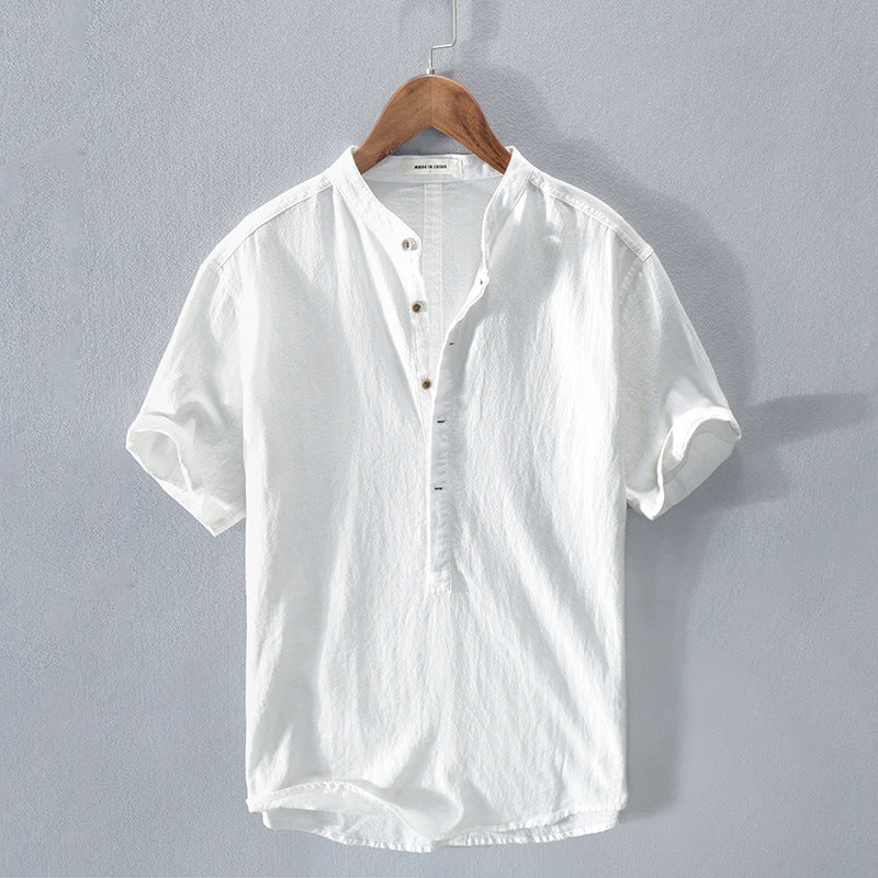 Chemise homme à manches courtes, col ouvert, coupe ample, blanc