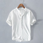Chemise homme à manches courtes, col ouvert, coupe ample, blanc