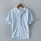 Chemise homme à manches courtes, col ouvert, coupe ample, bleu clair