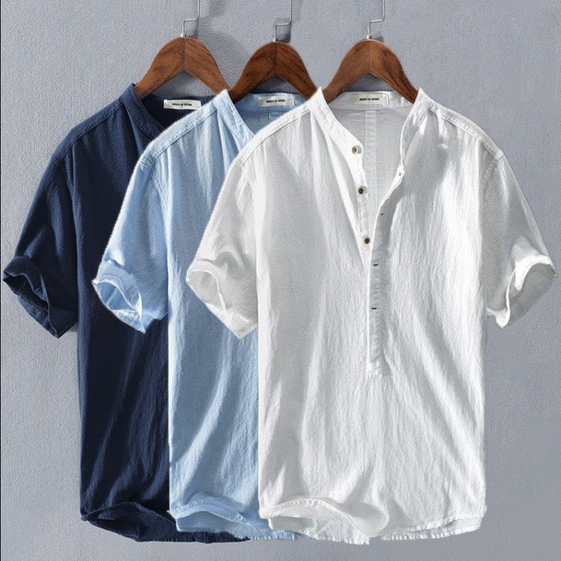 Chemise homme à manches courtes, col ouvert, coupe ample