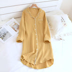 Chemise de nuit femme à rayures pastel, col à revers, jaune