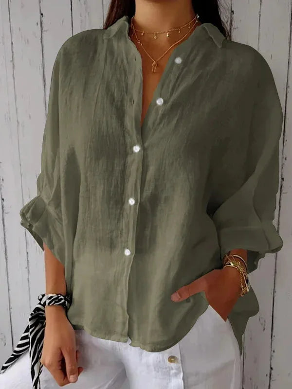 Chemise femme boutonnée à col classique, neuf coloris, vert