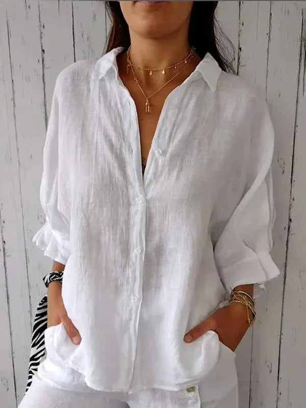 Chemise femme boutonnée à col classique, neuf coloris, blanc